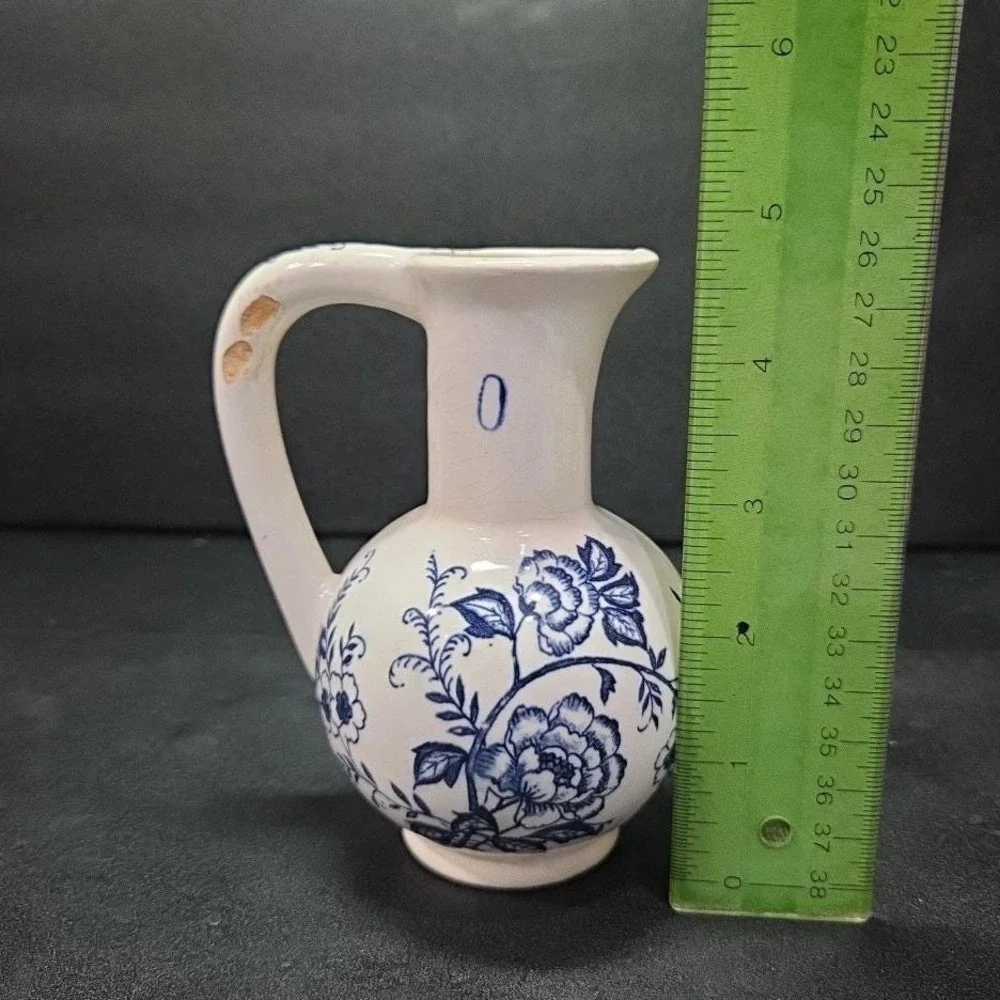 Blue‎ Peony Oil Cruet, Handpainted Floral Oil Bottle, Vintage Floral Home Decor